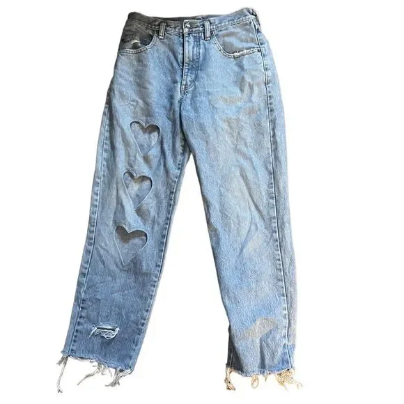 Pepe jeans London vintage raw hem heart cutout super rare size 26 baggy mom boyf - Picture 3 of 8